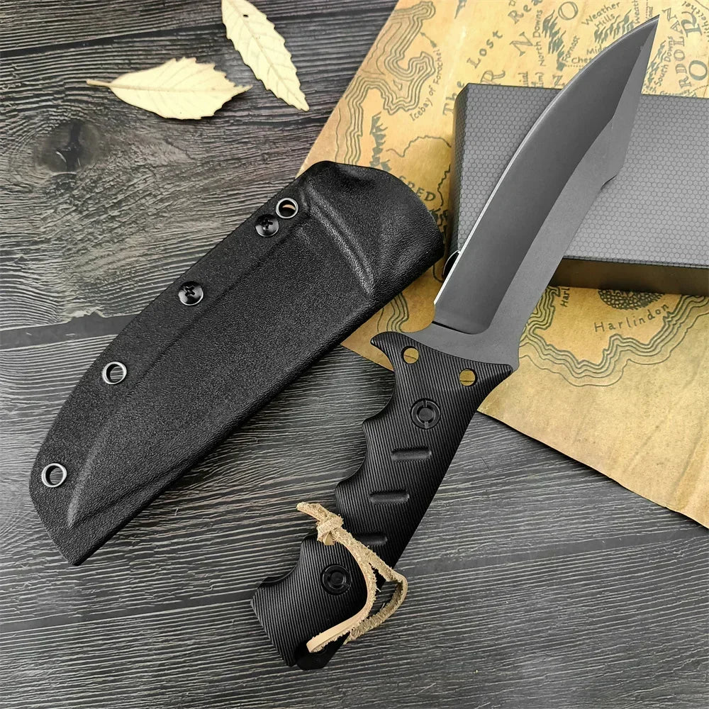 Full Tang Fixed Blade Knife | 8Cr13MoV Steel | G10-Style Nylon Glass Fibre Handle | Kydex Sheath