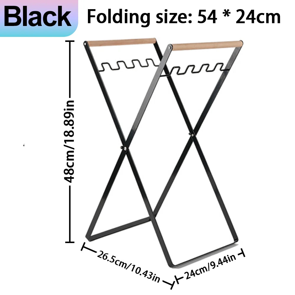 Folding Camping Garbage Bag Holder | Iron Frame with Wooden Handle