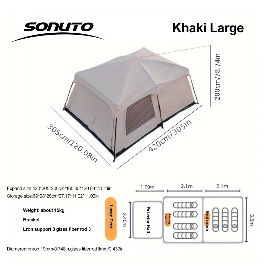 Two-Bedroom Family Camping Tent with Living Area | Large Multi-Room Outdoor Tent