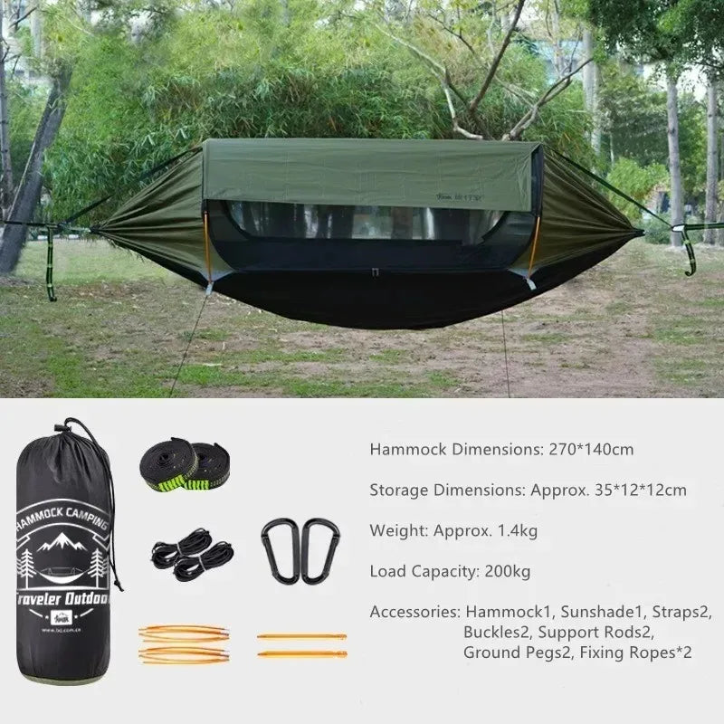 3-in-1 Camping Hammock with Mosquito Net & Sunshade | Portable Hammock Tent