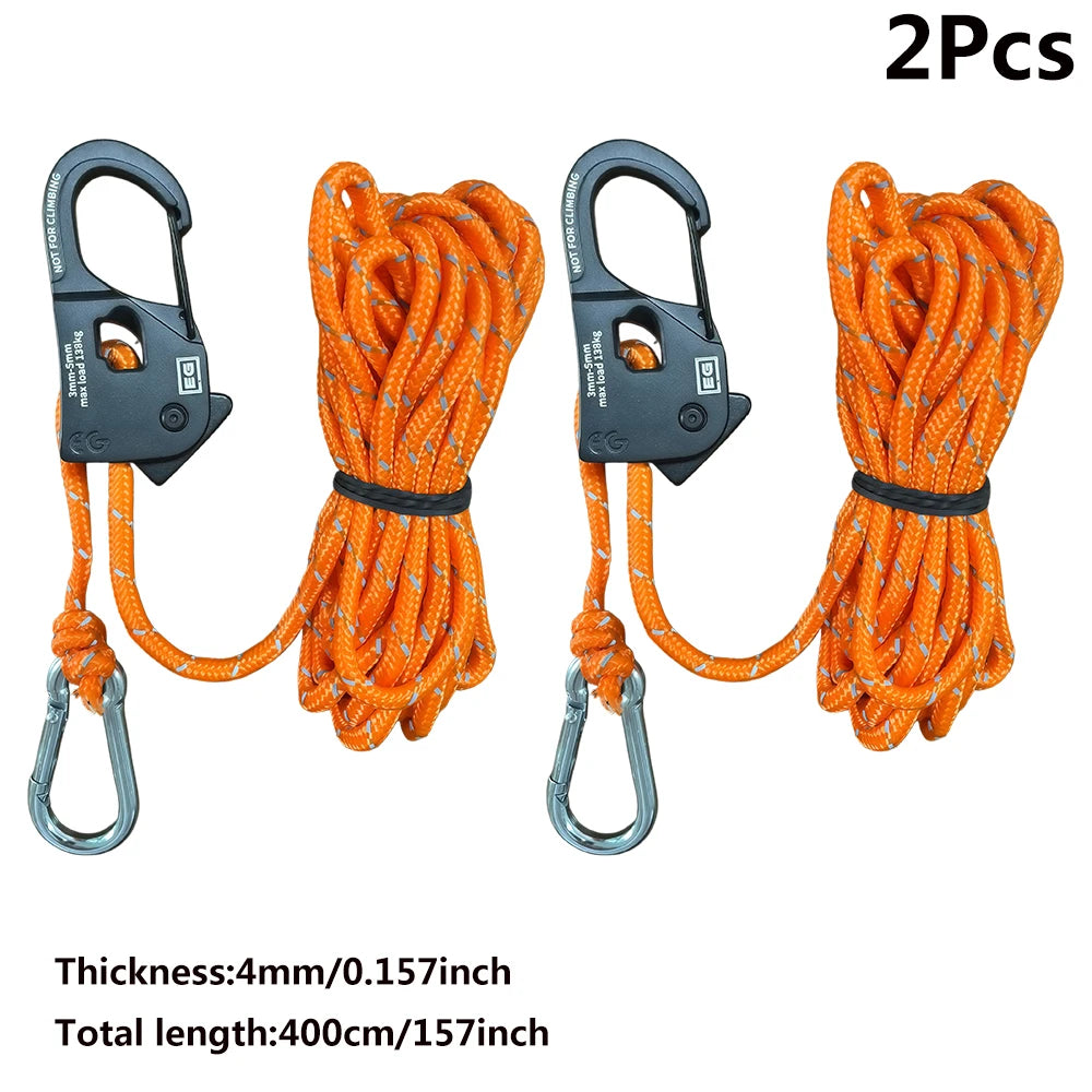 2-Pack Reflective Tent Guy Ropes | 4m Quick-Release Rope Adjusters