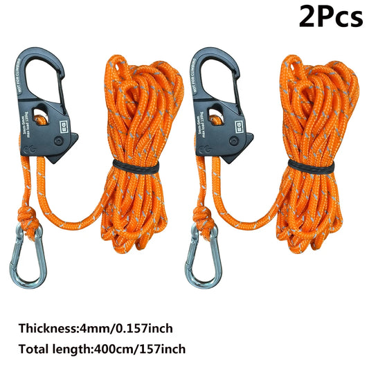 2-Pack Reflective Tent Guy Ropes | 4m Quick-Release Rope Adjusters