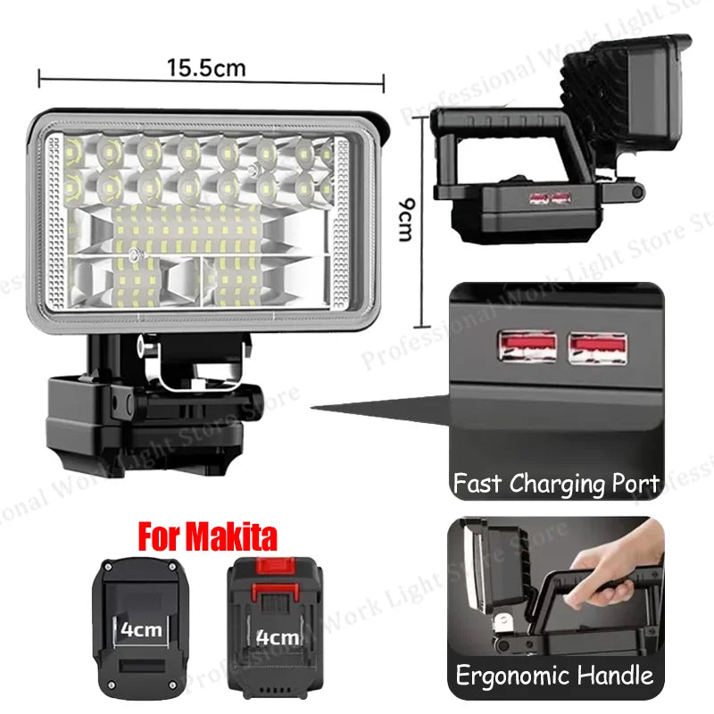 18V LED Work Light | Makita-Compatible Battery Spotlight & Floodlight