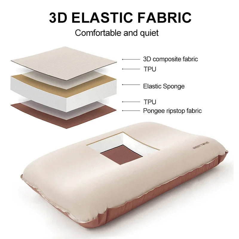 Self-Inflating Camping Pillow | Compact 3D Sponge Travel Pillow