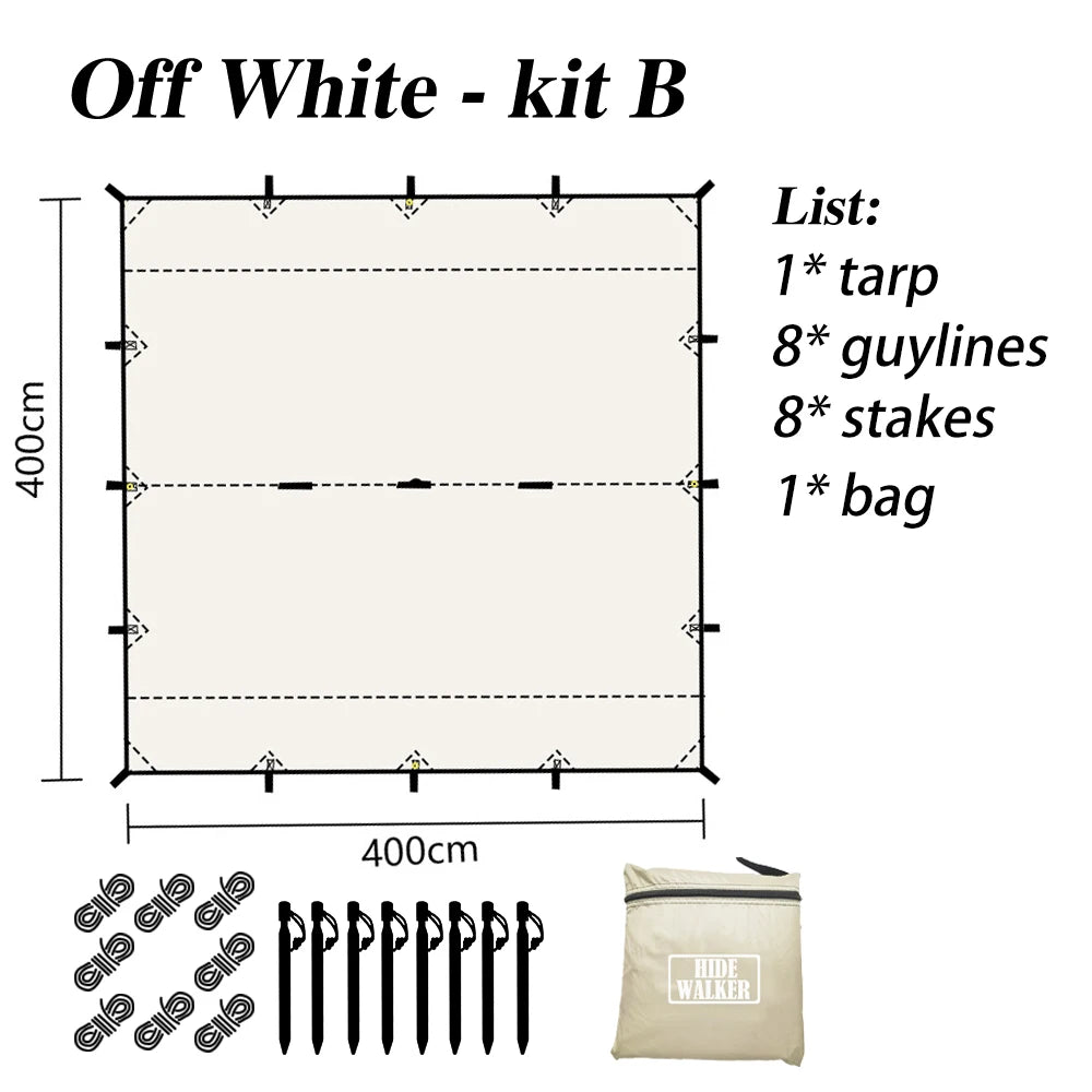4m x 4m Waterproof Camping Tarp | 19-Point Blackout Bushcraft Shelter