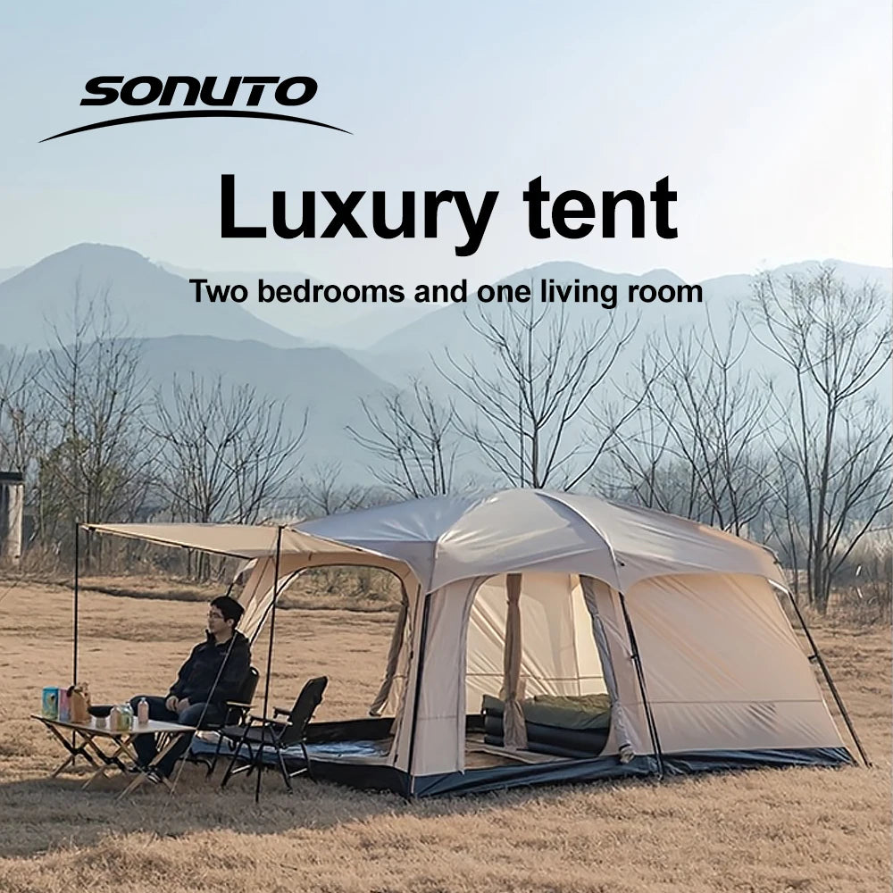Two-Bedroom Family Camping Tent with Living Area | Large Multi-Room Outdoor Tent