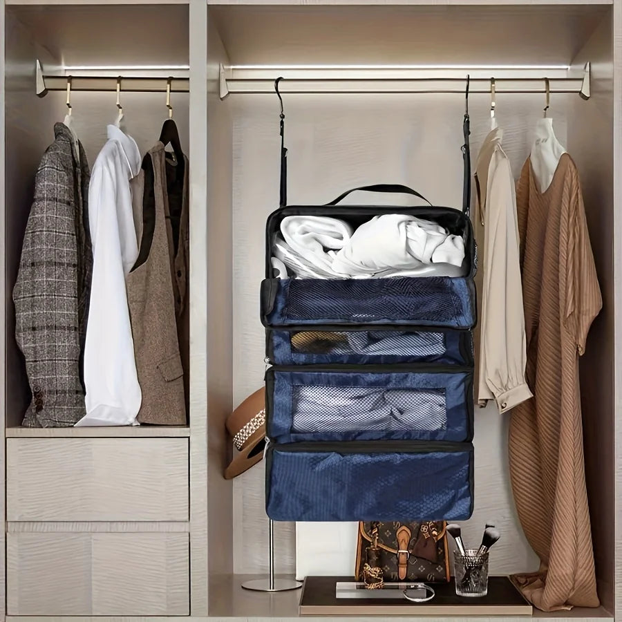 Hanging Travel & Camping Organiser | Collapsible Multi-Shelf Storage Bag