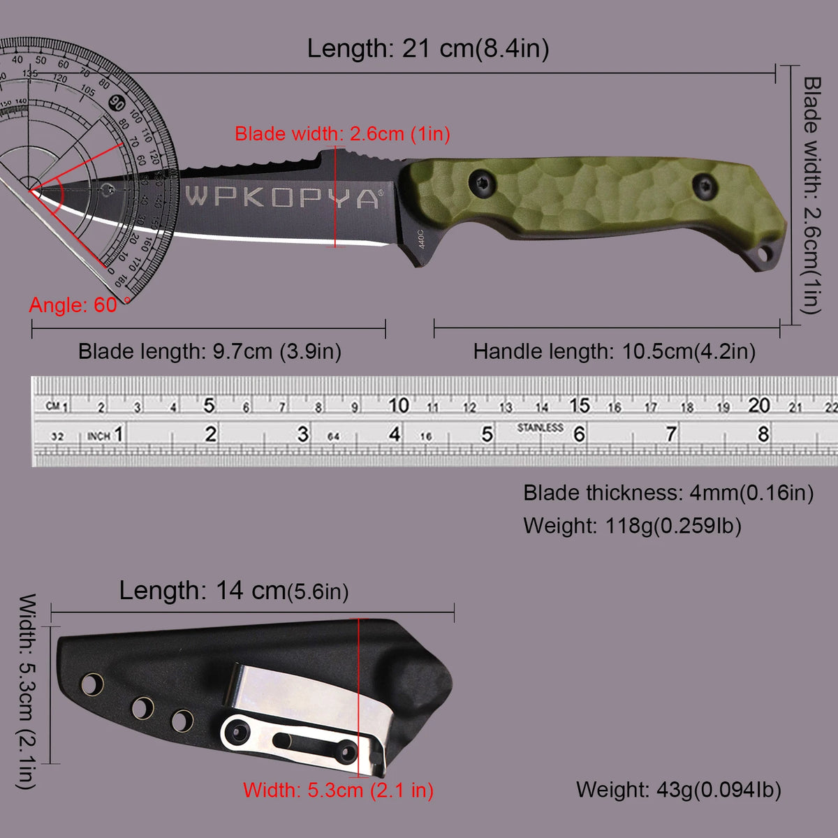 WPKOPYA 440C Fixed Blade Knife | 3 Styles | Compact Outdoor Knife with Sheath