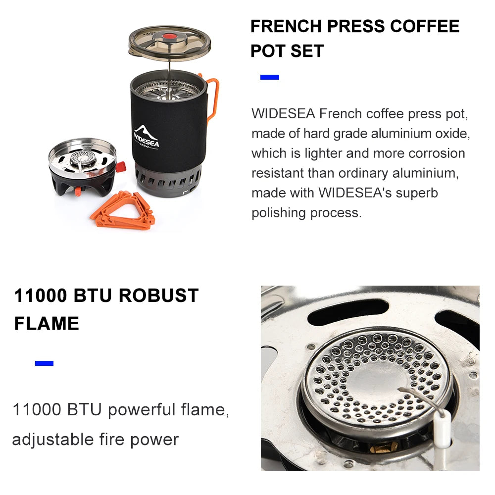 Widesea 0.9L Camping Coffee Maker Set | French Press & Compact Gas Stove