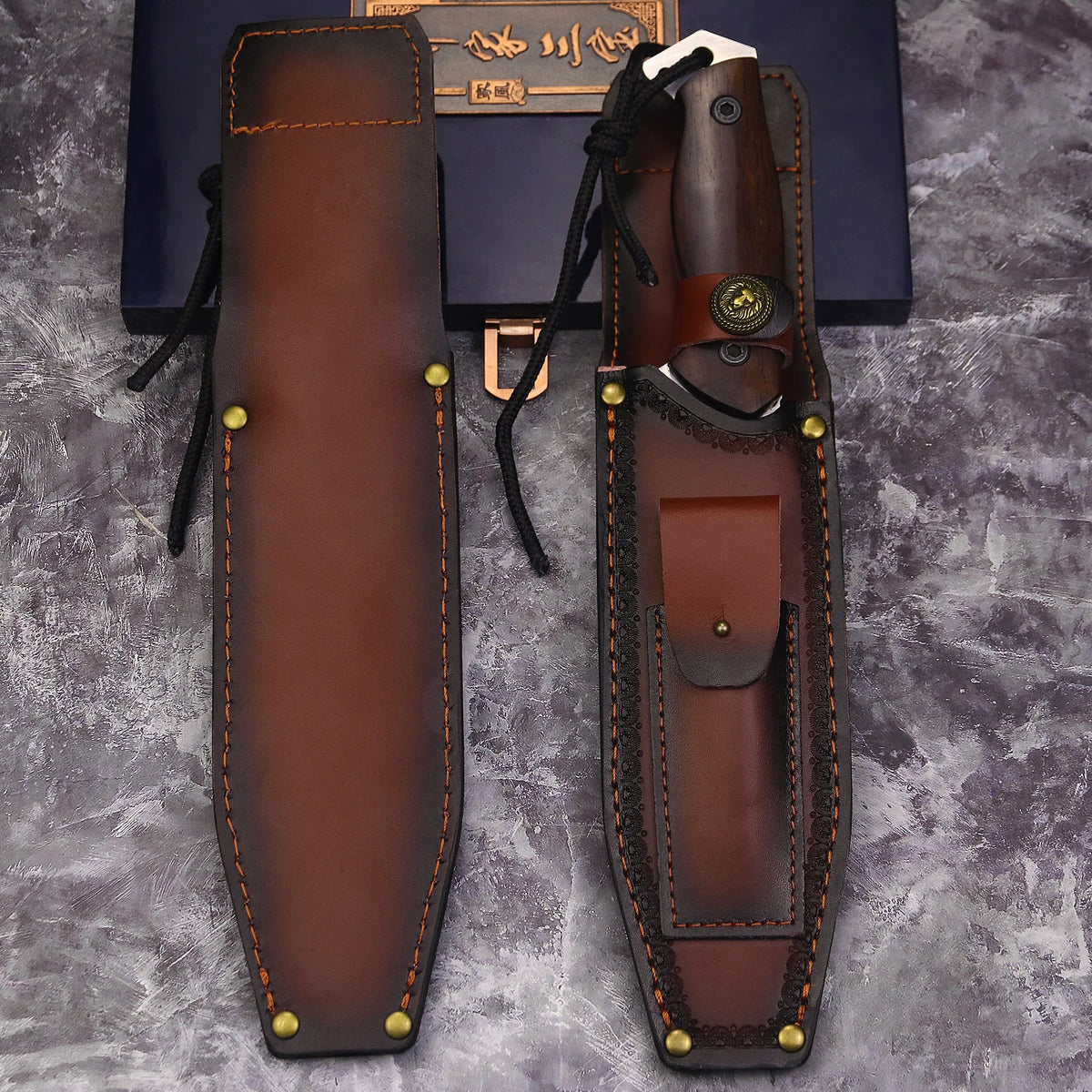 WPKOPYA DC53 Full Tang Fixed Blade Knife | Rosewood Handle | Leather Sheath