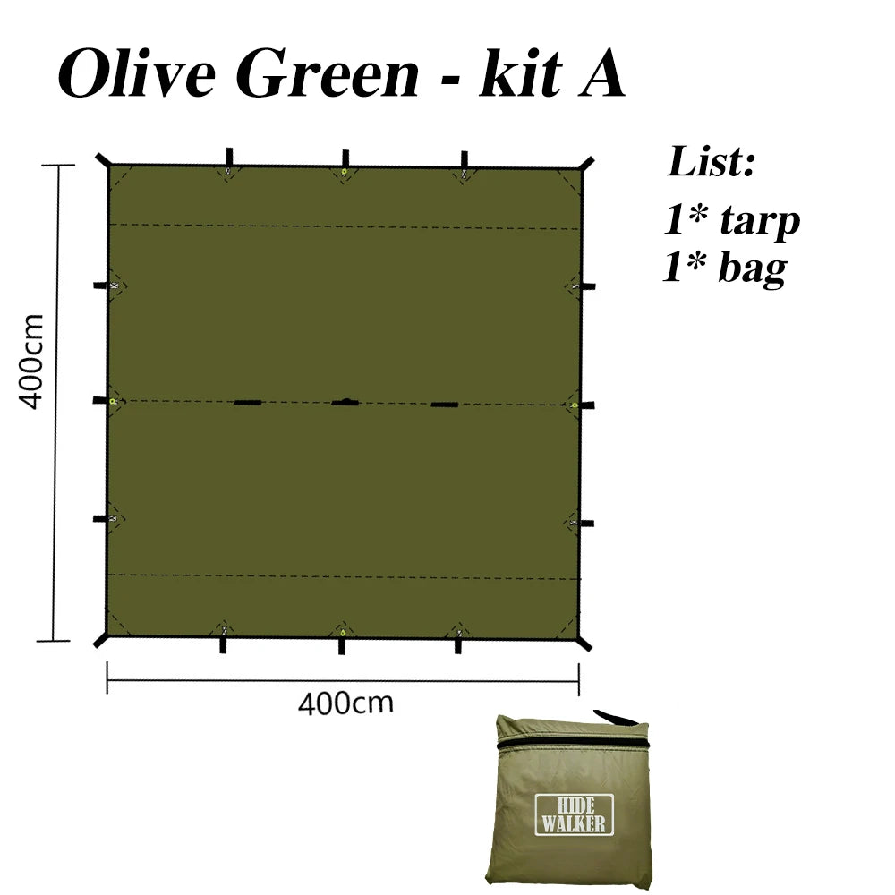 4m x 4m Waterproof Camping Tarp | 19-Point Blackout Bushcraft Shelter
