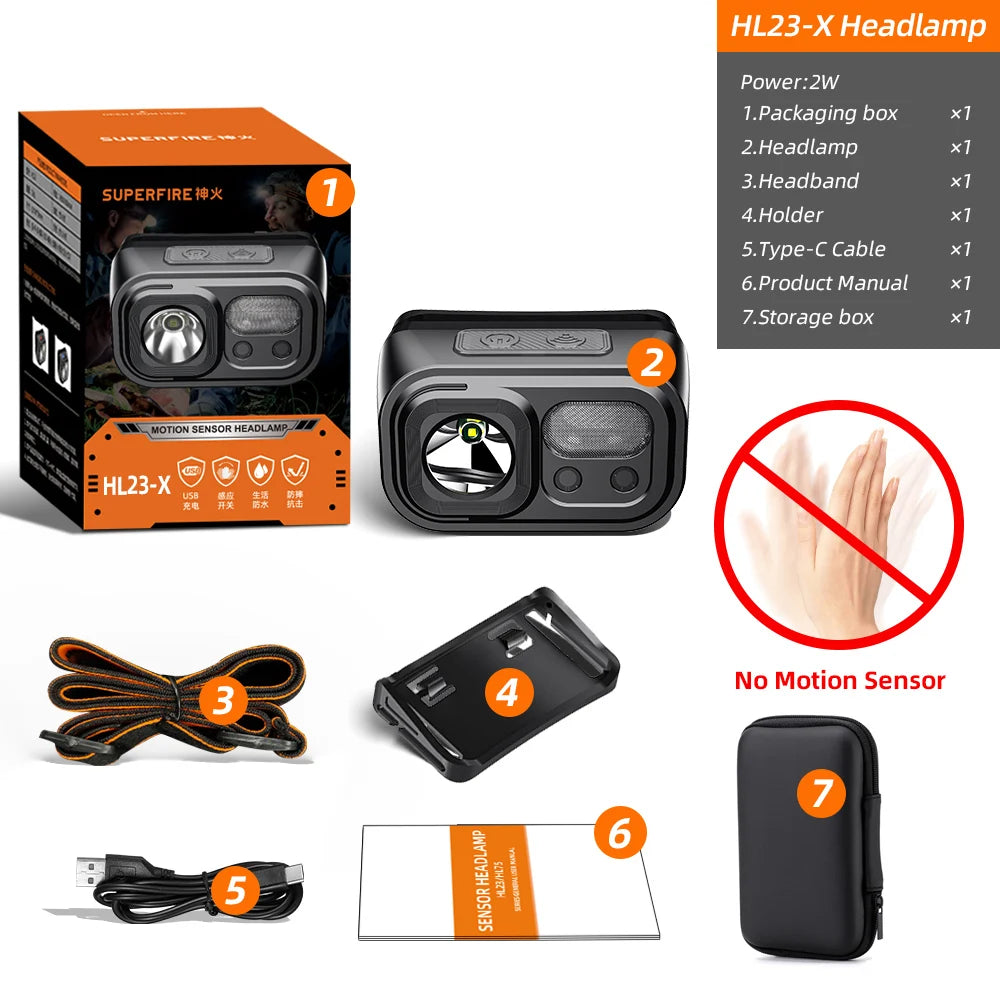 SUPERFIRE HL23 Series Rechargeable LED Headlamp | Sensor Control IP44