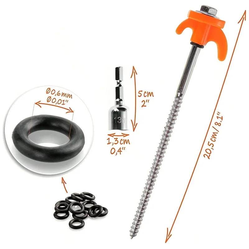 Heavy-Duty Screw-In Tent Pegs | Threaded Ground Anchors
