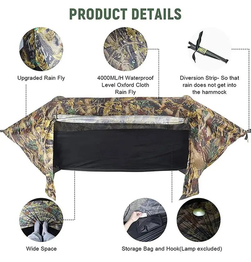 3-in-1 Camping Hammock Tent | Mosquito Net & 3000mm Rainfly