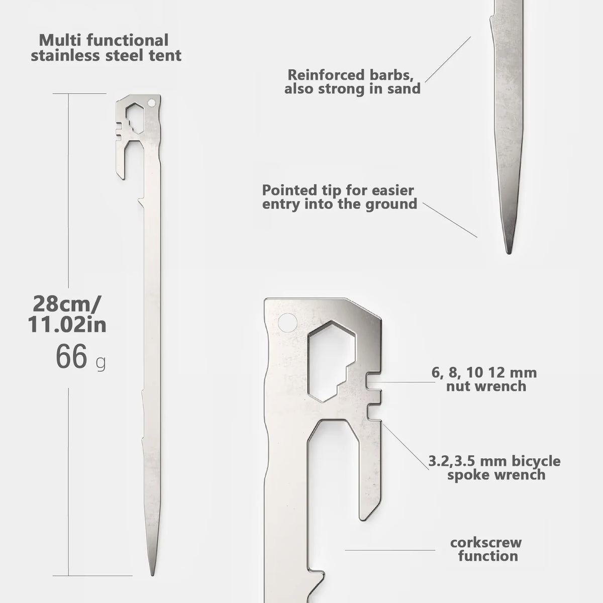 6-Pack Heavy-Duty Stainless Steel Tent Pegs | 28cm Ground Stakes