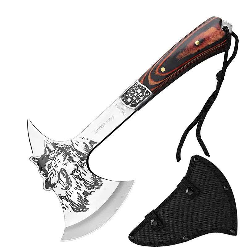 Compact Camping Axe | 32.8cm High-Carbon Steel Hatchet with Wooden Handle