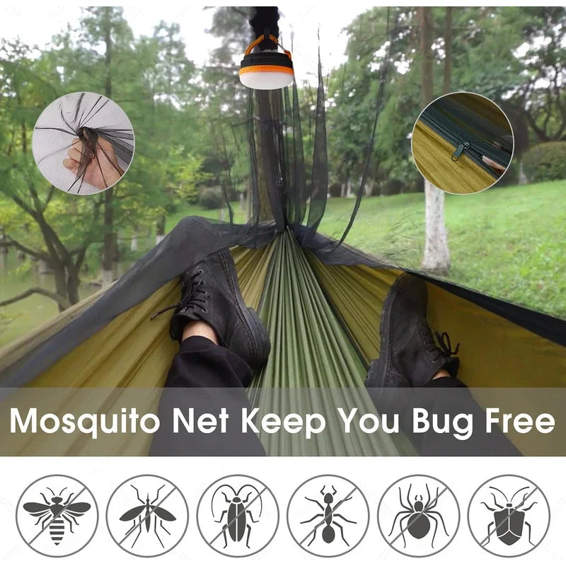 2 Person Camping Hammock with Mosquito Net & Rain Fly | Portable Hammock Shelter