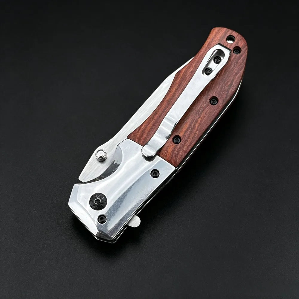 Folding Pocket Utility Knife | 5Cr13MoV Blade | Walnut Wood & 420 Steel Handle