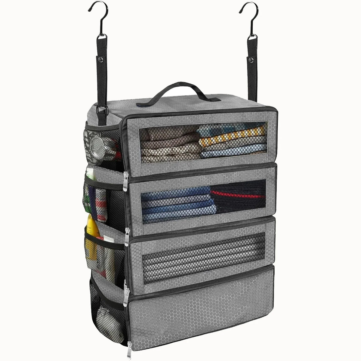Hanging Travel & Camping Organiser | Collapsible Multi-Shelf Storage Bag