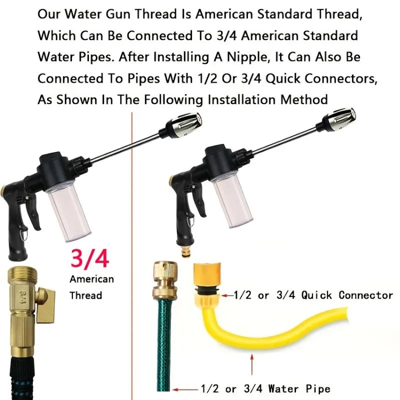 High-Pressure Garden Hose Spray Gun | Long-Reach Car Wash & Foam Nozzle