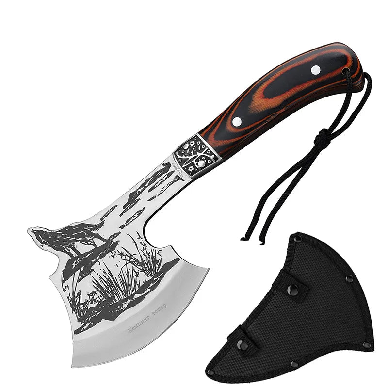Compact Camping Axe | 32.8cm High-Carbon Steel Hatchet with Wooden Handle