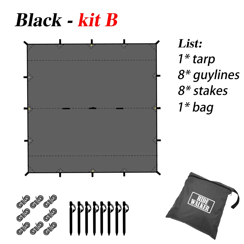 4m x 4m Waterproof Camping Tarp | 19-Point Blackout Bushcraft Shelter