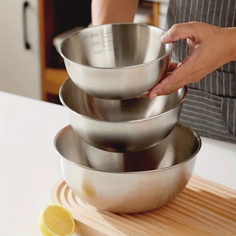 3-Piece Stainless Steel Mixing Bowl Set | Measuring & Food Prep Bowls