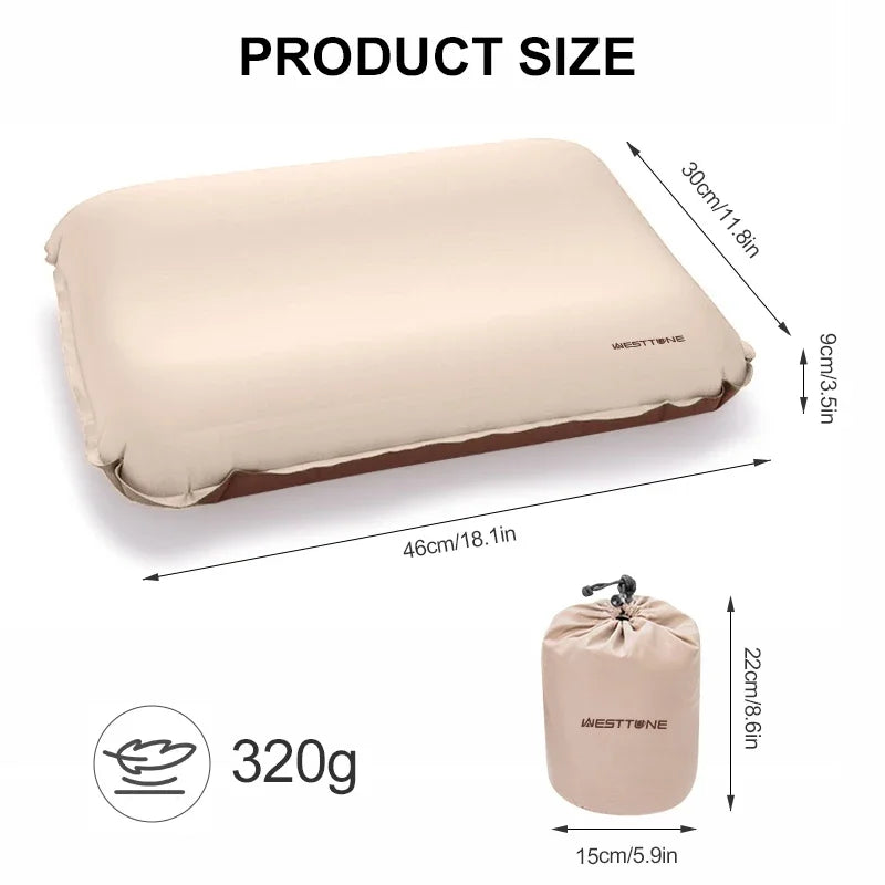 Self-Inflating Camping Pillow | Compact 3D Sponge Travel Pillow