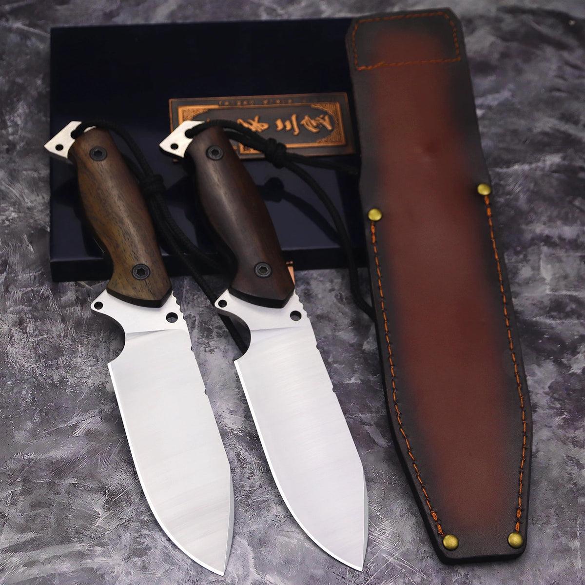 WPKOPYA DC53 Full Tang Fixed Blade Knife | Rosewood Handle | Leather Sheath