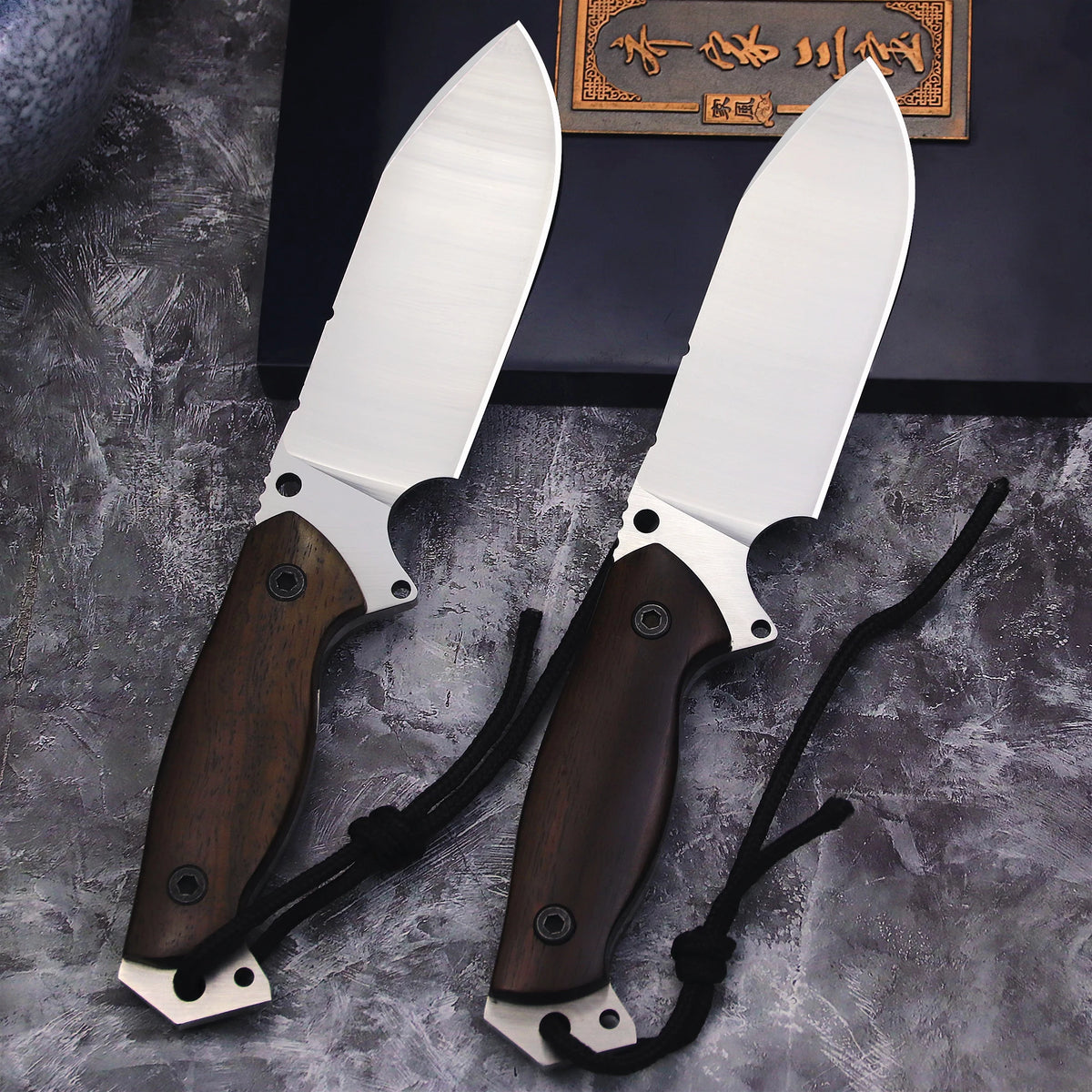 WPKOPYA DC53 Full Tang Fixed Blade Knife | Rosewood Handle | Leather Sheath