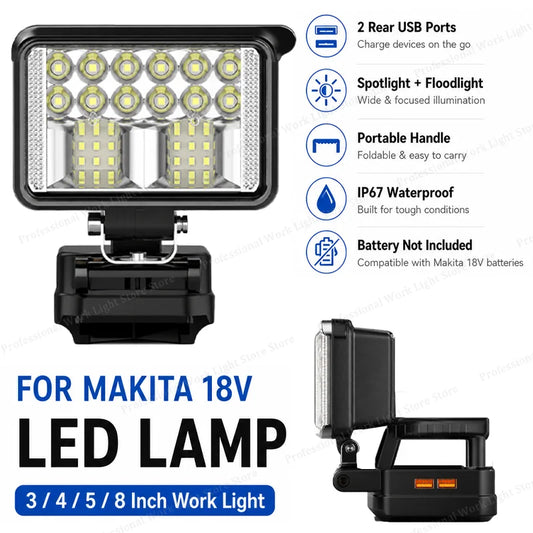 18V LED Work Light | Makita-Compatible Battery Spotlight & Floodlight