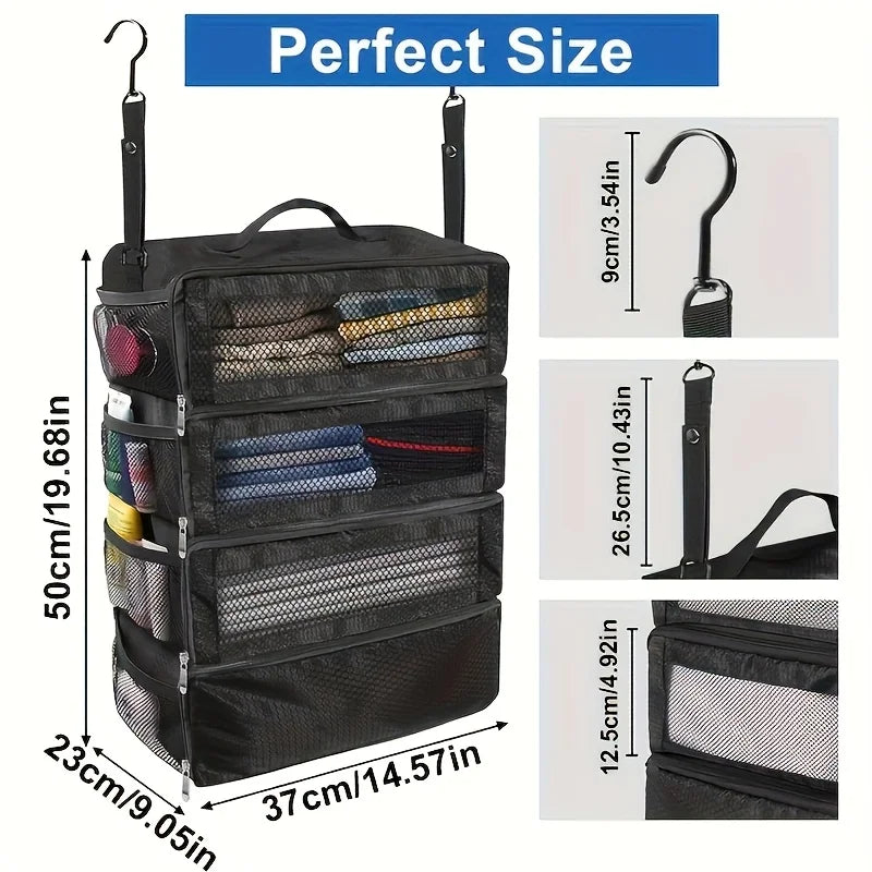 Hanging Travel & Camping Organiser | Collapsible Multi-Shelf Storage Bag