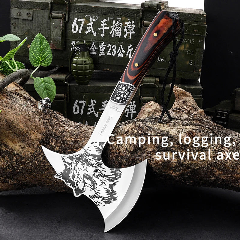 Compact Camping Axe | 32.8cm High-Carbon Steel Hatchet with Wooden Handle