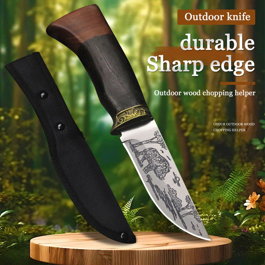 WPKOPYA 440C Fixed Blade Knife | Coloured Wood Handle | 21cm with Sheath