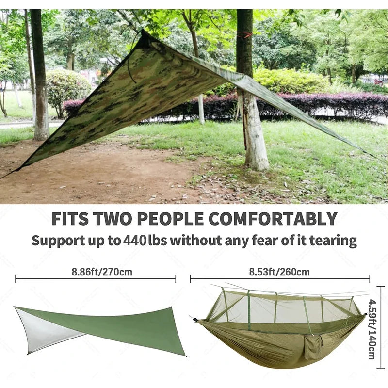 2 Person Camping Hammock with Mosquito Net & Rain Fly | Portable Hammock Shelter