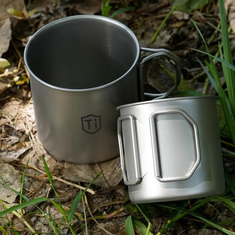 Titanium-Coated Camping Mug | Lightweight Cup with Folding Handles