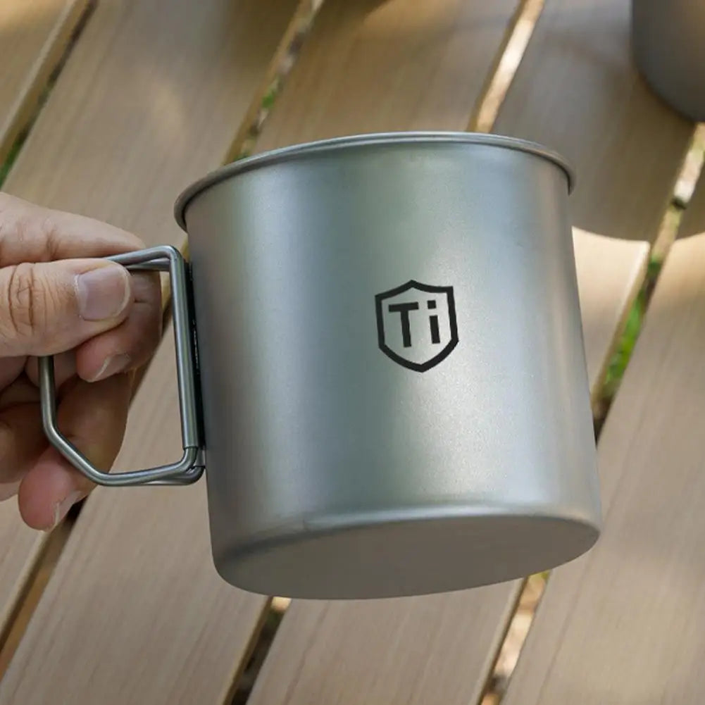 Titanium-Coated Camping Mug | Lightweight Cup with Folding Handles