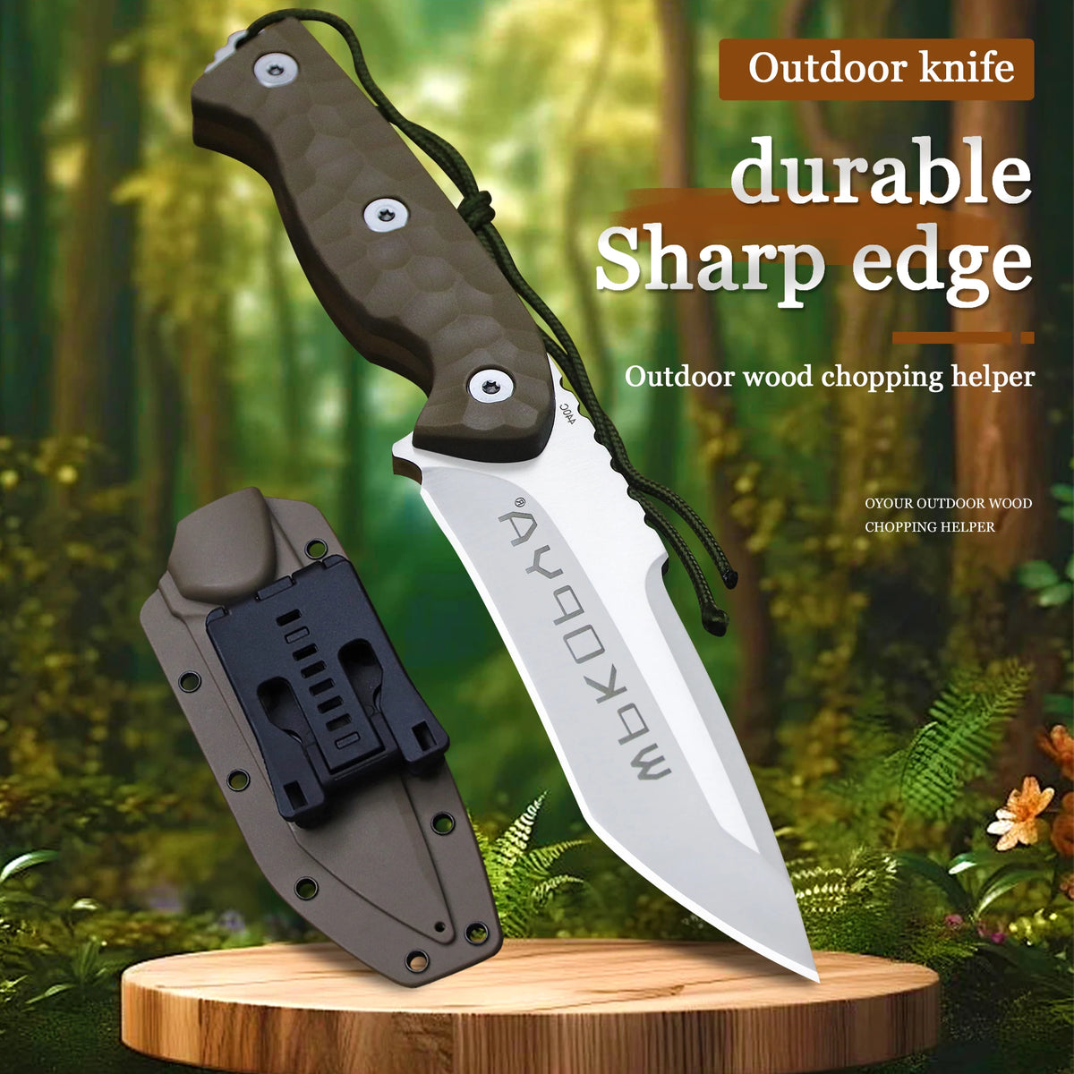 440C Steel Fixed-Blade Knife | Full Tang Fibre Handle
