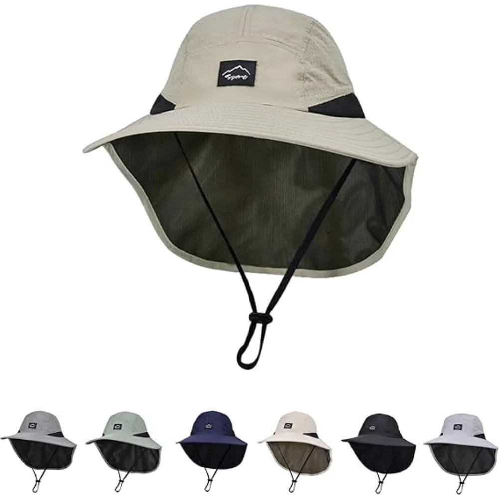 Wide Brim Quick-Dry Sun Hat with Neck Flap | Breathable Outdoor Hat