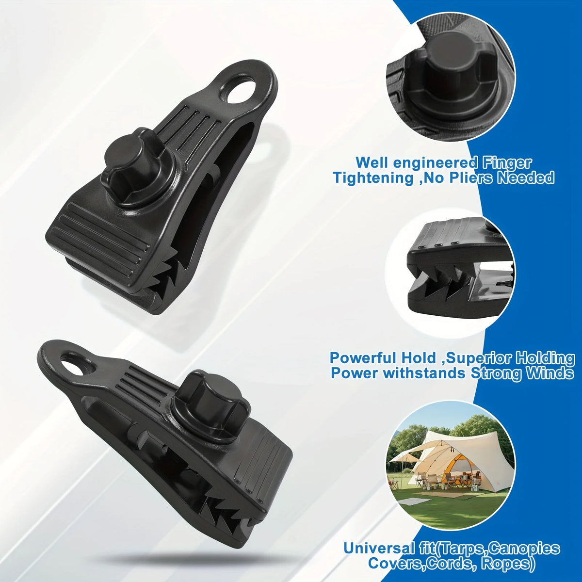 10-Pack Heavy-Duty Tarp Clips | Adjustable Locking Grip Clamps