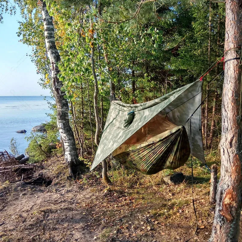 2 Person Camping Hammock with Mosquito Net & Rain Fly | Portable Hammock Shelter