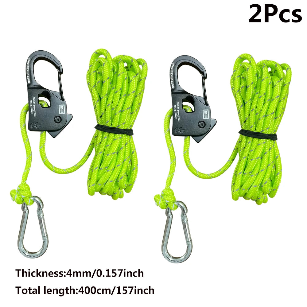 2-Pack Reflective Tent Guy Ropes | 4m Quick-Release Rope Adjusters