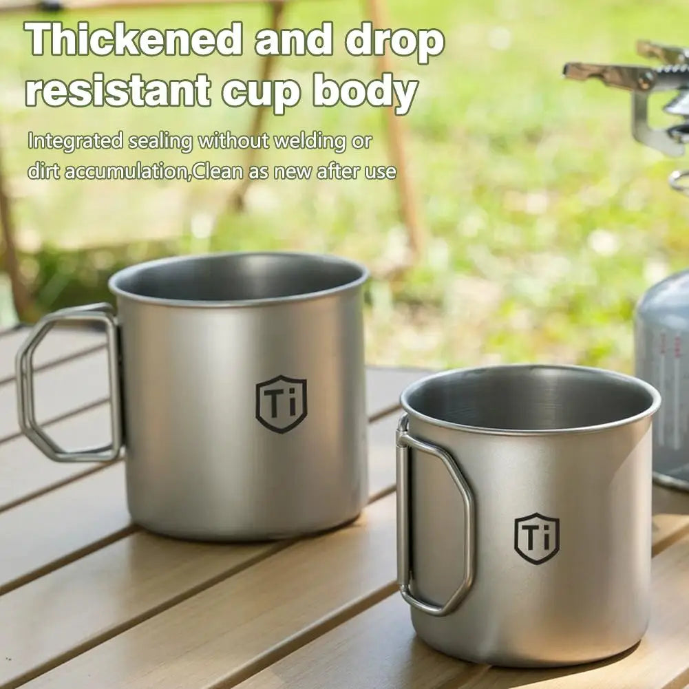Titanium-Coated Camping Mug | Lightweight Cup with Folding Handles