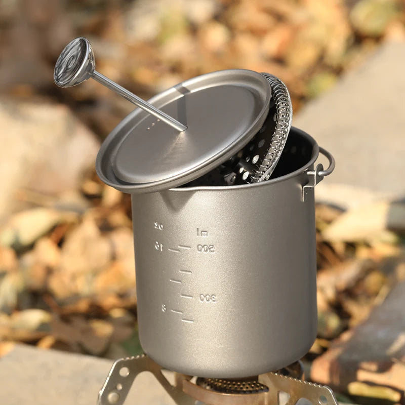 Tiartisan 750ml Titanium French Press Camping Mug | Folding Handle