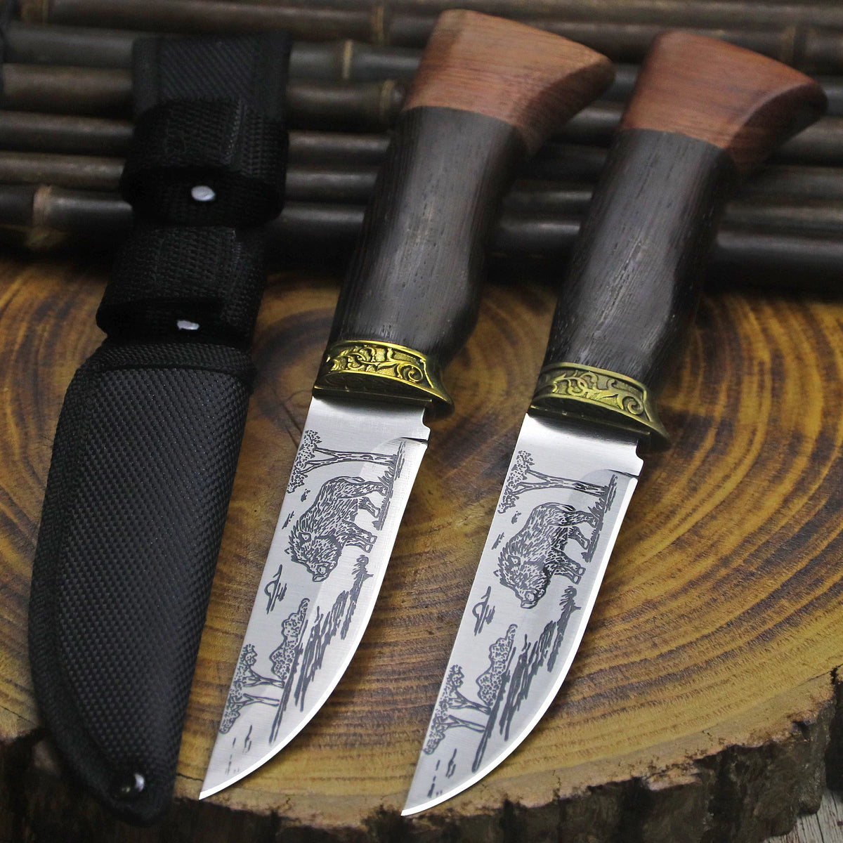 WPKOPYA 440C Fixed Blade Knife | Coloured Wood Handle | 21cm with Sheath
