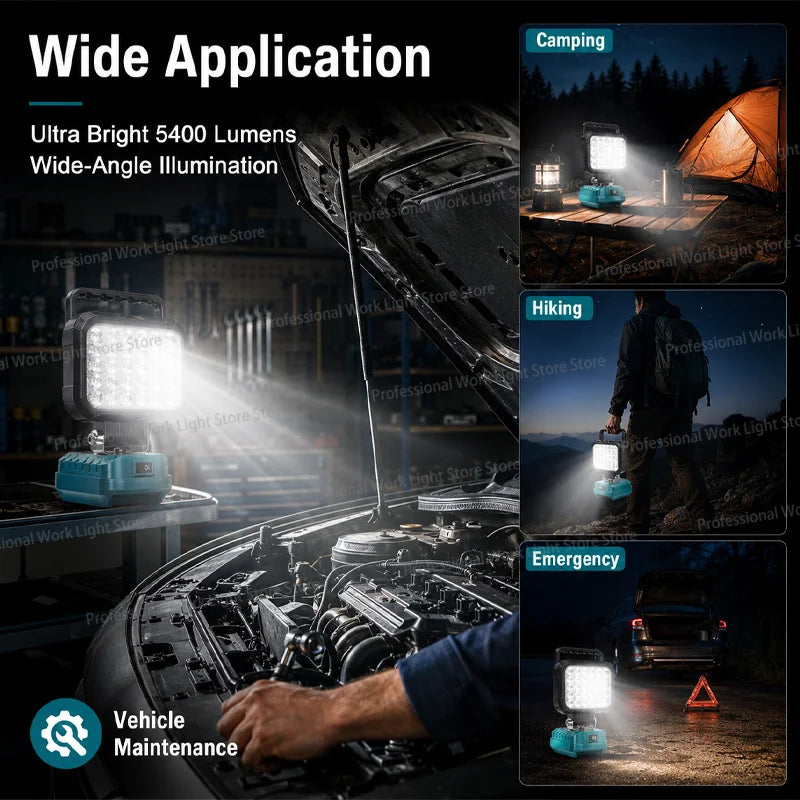 LED Work Light | Makita-Compatible 14.4V–18V Battery Floodlight