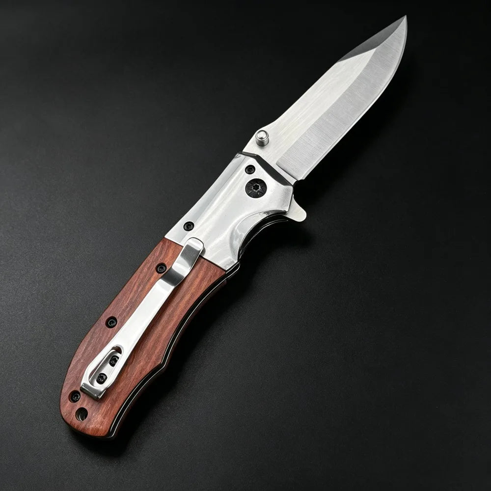 Folding Pocket Utility Knife | 5Cr13MoV Blade | Walnut Wood & 420 Steel Handle