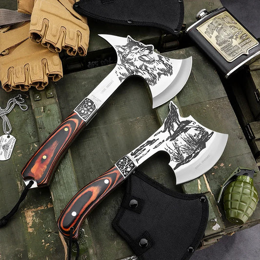 Compact Camping Axe | 32.8cm High-Carbon Steel Hatchet with Wooden Handle