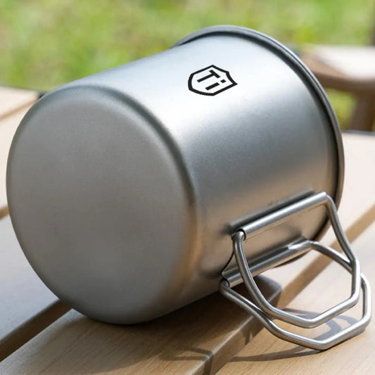 Titanium-Coated Camping Mug | Lightweight Cup with Folding Handles
