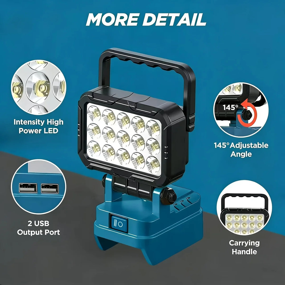 15-LED Work Light | Makita-Compatible 18V Battery Spotlight